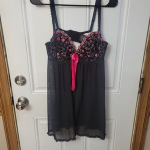 Cacique Black Chemise with Pink Accents